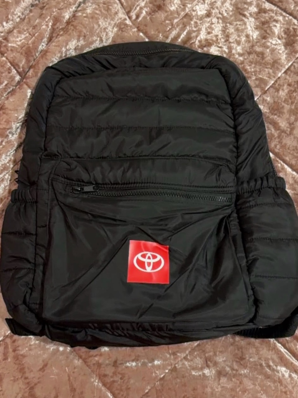 Toyota Black Quilted Backpack with Front Zip Pocket